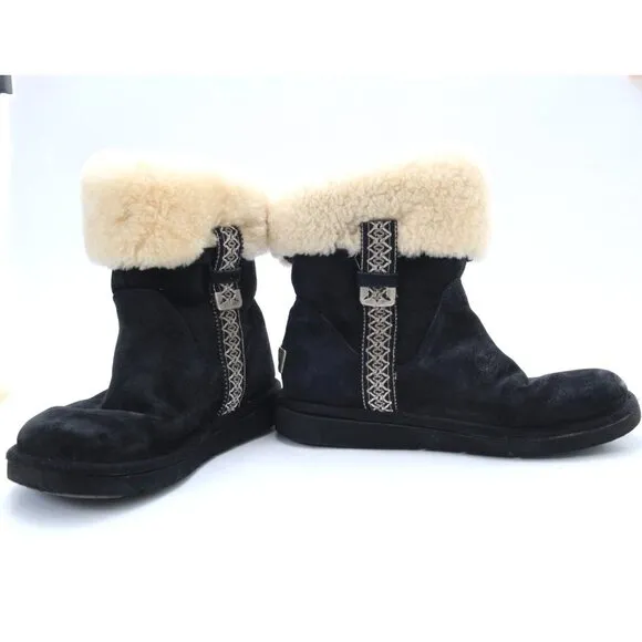 UGG Metro Tas Black suede Genuine Sheepskin Boots winter snow womens  7