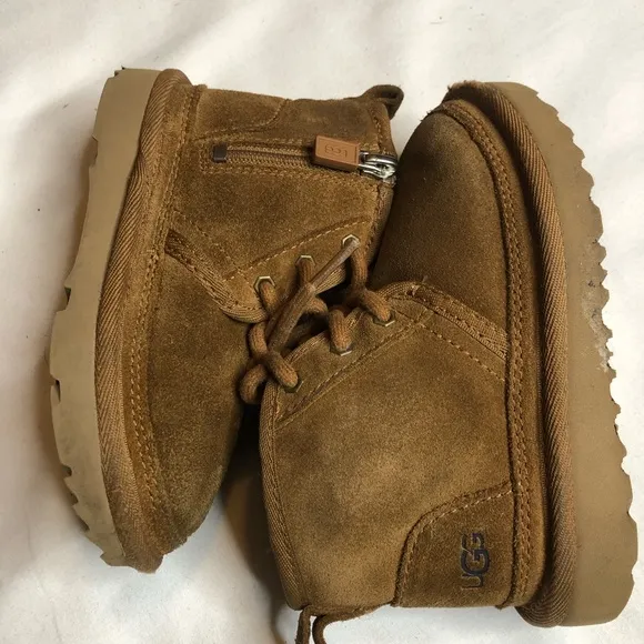UGG Neumel kids chestnut suede fur lined winter boots