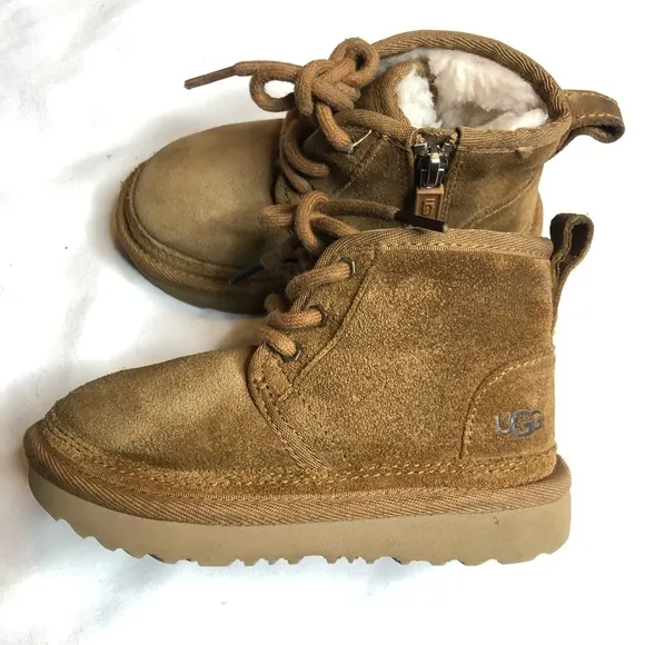 UGG Neumel kids chestnut suede fur lined winter boots