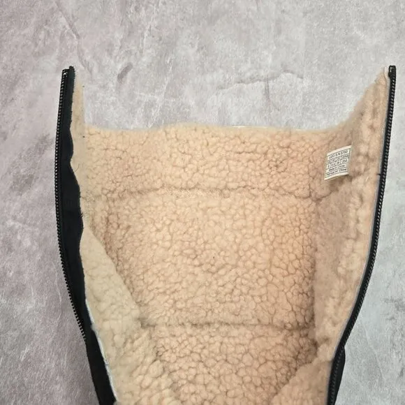 UGG Shearling Winter Wedge Boots Size 8 Black Suede Sheepkin Fur Lined Knee high