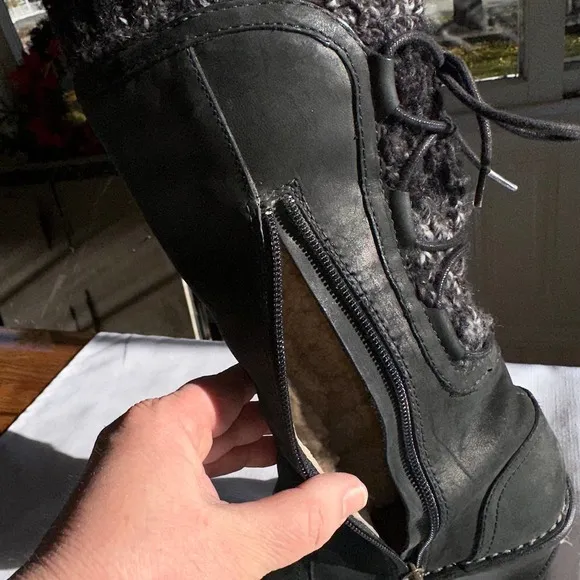 UGG - Skylar Wedge Boots, Black Suede Leather and knitted cuff, Size: US6/EU37