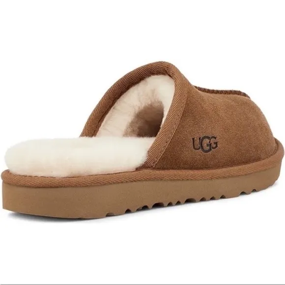 UGG Suede Leather Keegan Slide Slipper Shoes Chestnut Big Kid 1M NWT AUTHENTIC
