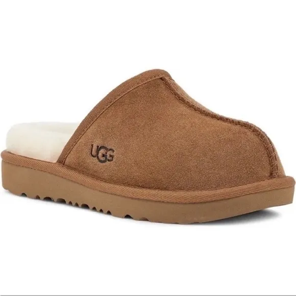 UGG Suede Leather Keegan Slide Slipper Shoes Chestnut Big Kid 1M NWT AUTHENTIC