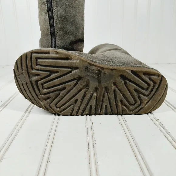 Ugg Suede Sheepskin Lining  Round Toe Back Zip Winter Boots H202