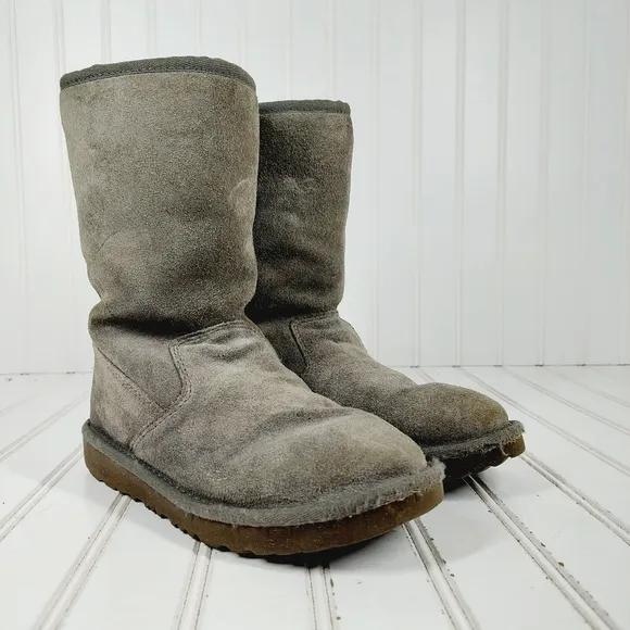 Ugg Suede Sheepskin Lining  Round Toe Back Zip Winter Boots H202
