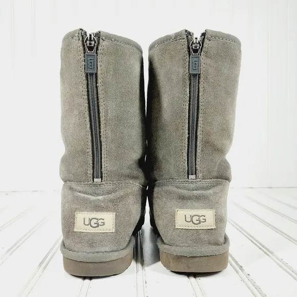 Ugg Suede Sheepskin Lining  Round Toe Back Zip Winter Boots H202
