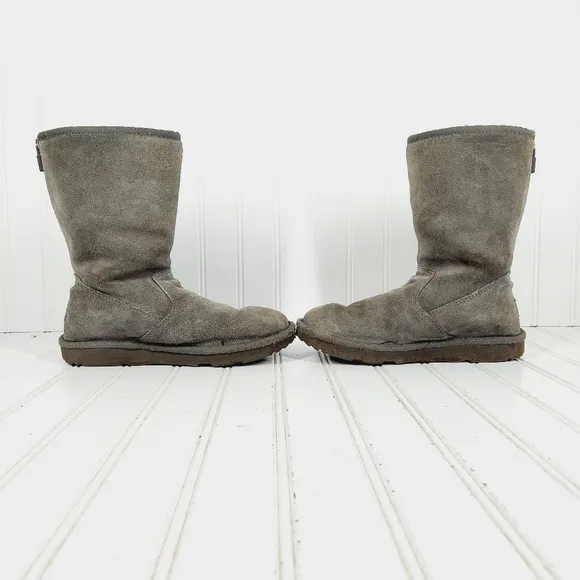 Ugg Suede Sheepskin Lining  Round Toe Back Zip Winter Boots H202