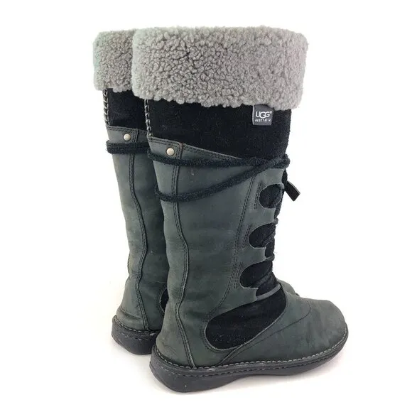 UGG Torrey Black Leather Tall Winter Boots 7
