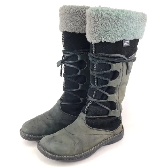 UGG Torrey Black Leather Tall Winter Boots 7