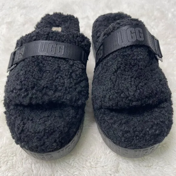 UGG Women's Black 1113475 Fluffita Slide Platform Slippers Shoes Size 11