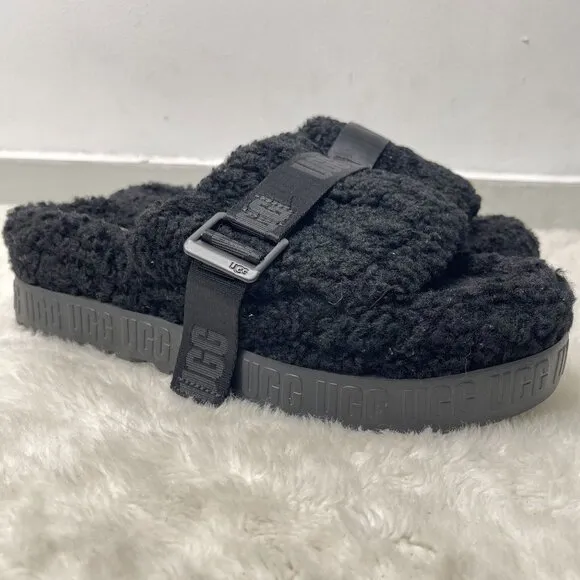 UGG Women's Black 1113475 Fluffita Slide Platform Slippers Shoes Size 11