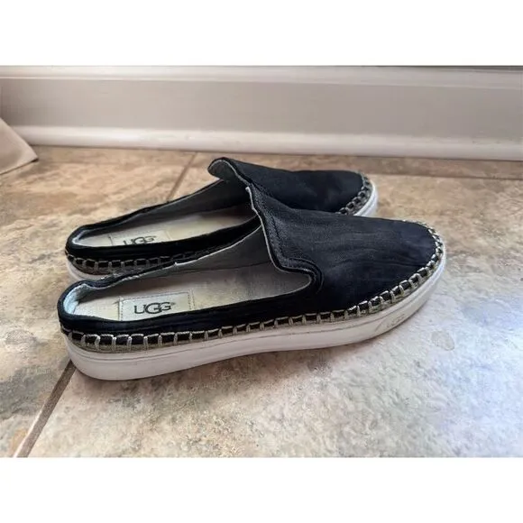 UGG Women's Caleel Black Suede Leather Slip-On Mule Shoes Size 8