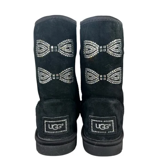 UGG Women’s Classic Short Black Swarovski Bows Winter Boot Size US 8