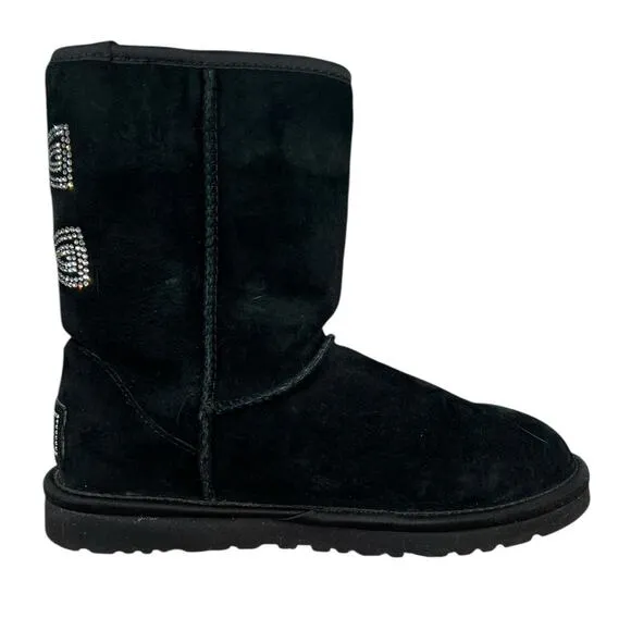 UGG Women’s Classic Short Black Swarovski Bows Winter Boot Size US 8