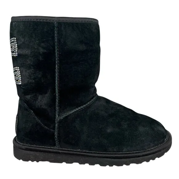 UGG Women’s Classic Short Black Swarovski Bows Winter Boot Size US 8