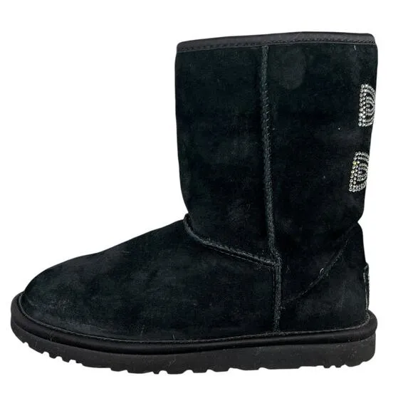 UGG Women’s Classic Short Black Swarovski Bows Winter Boot Size US 8