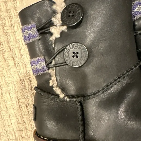 UGG WOMENS COVE BLACK LEATHER WINTER ANCLE BOOTS NWOB SIZE 5 S/N 3336
