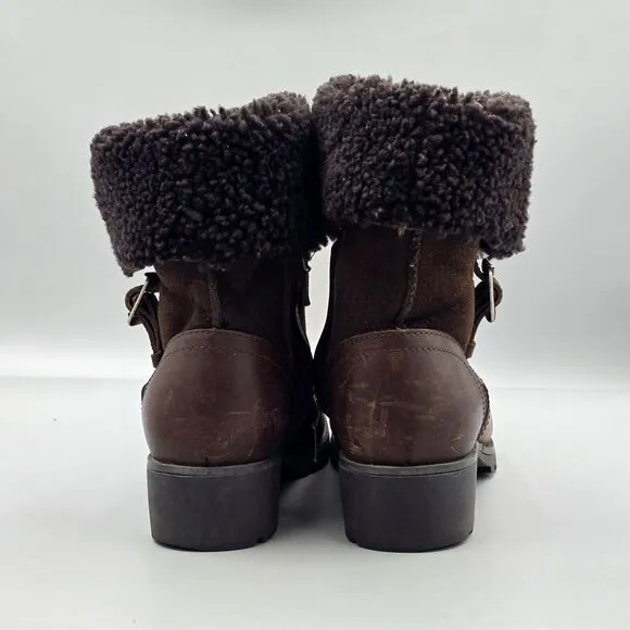 UGG Women's KoolaBurra 6 US Bellvue II Brown Leather Sherpa Cuff Winter Boots