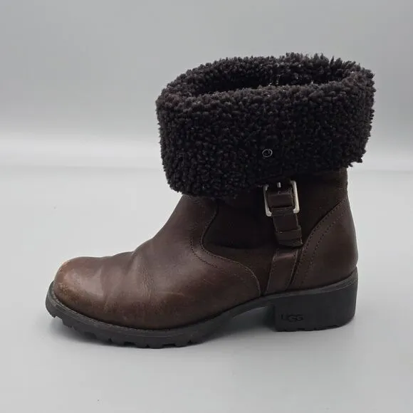 UGG Women's KoolaBurra 6 US Bellvue II Brown Leather Sherpa Cuff Winter Boots