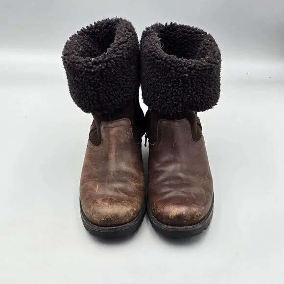 UGG Women's KoolaBurra 6 US Bellvue II Brown Leather Sherpa Cuff Winter Boots