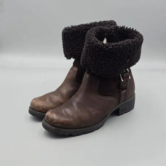 UGG Women's KoolaBurra 6 US Bellvue II Brown Leather Sherpa Cuff Winter Boots
