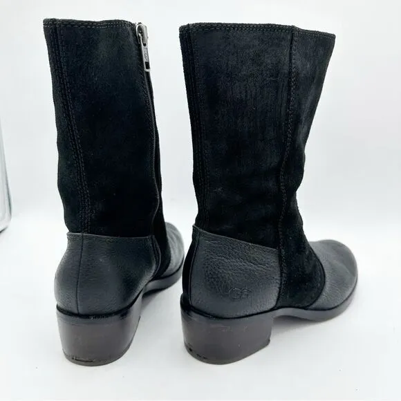 Ugg Women’s Lou Leather/Suede Low Boot Black w/Sheepskin Insole Size 5.5