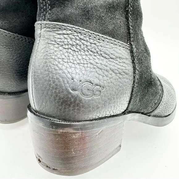Ugg Women’s Lou Leather/Suede Low Boot Black w/Sheepskin Insole Size 5.5