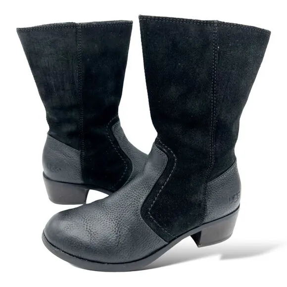 Ugg Women’s Lou Leather/Suede Low Boot Black w/Sheepskin Insole Size 5.5
