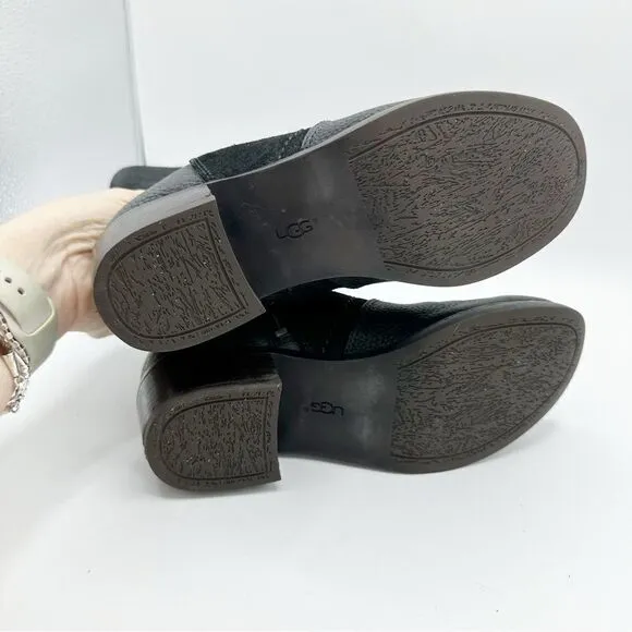 Ugg Women’s Lou Leather/Suede Low Boot Black w/Sheepskin Insole Size 5.5