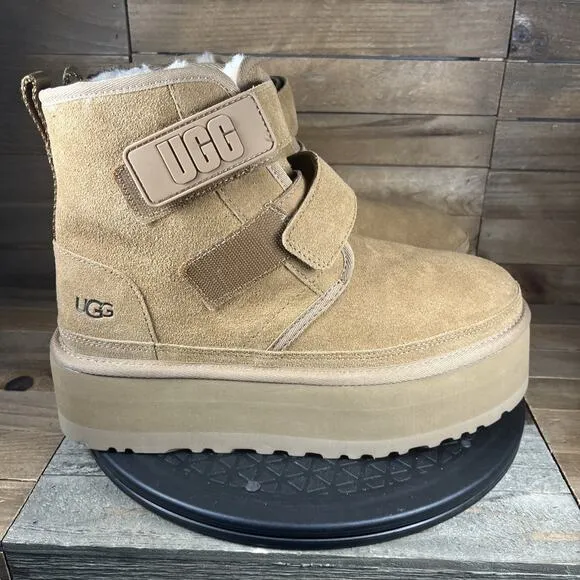 UGG Womens Size 9 Neumel Platform Chestnut Hook &amp; Loop Winter Ankle Boots NWOB