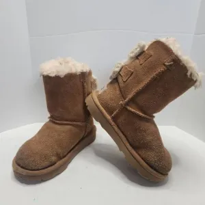 UGG Kids Chesnut Suede Bailey Knit Bow Wool Blend Plush Lined Winter Boots Sz 9