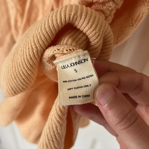 Ulla Johnson Pointelle Knit Leland Puff Sleeve Top Size S Honey Peach
