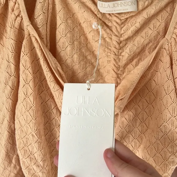 Ulla Johnson Pointelle Knit Leland Puff Sleeve Top Size S Honey Peach