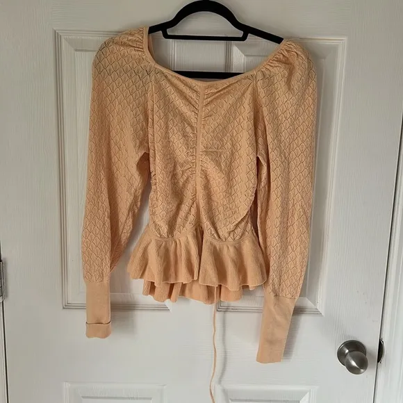 Ulla Johnson Pointelle Knit Leland Puff Sleeve Top Size S Honey Peach