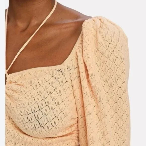 Ulla Johnson Pointelle Knit Leland Puff Sleeve Top Size S Honey Peach