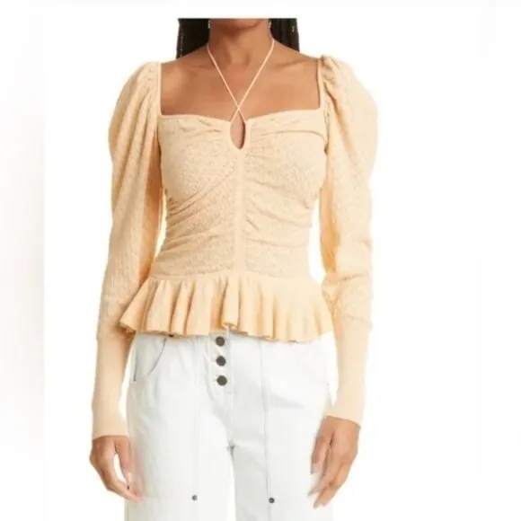 Ulla Johnson Pointelle Knit Leland Puff Sleeve Top Size S Honey Peach
