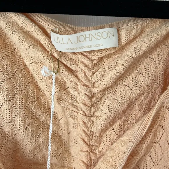 Ulla Johnson Pointelle Knit Leland Puff Sleeve Top Size S Honey Peach