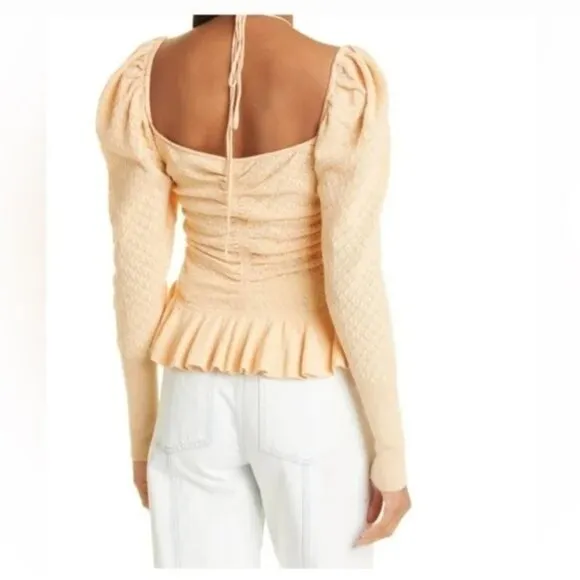Ulla Johnson Pointelle Knit Leland Puff Sleeve Top Size S Honey Peach
