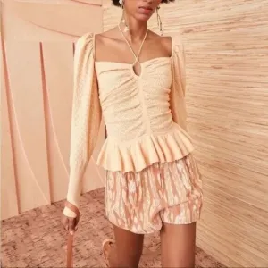 Ulla Johnson Pointelle Knit Leland Puff Sleeve Top Size S Honey Peach