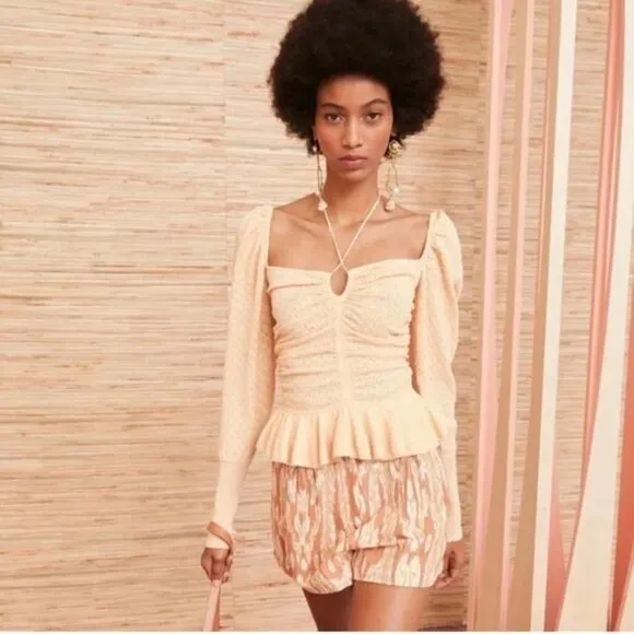 Ulla Johnson Pointelle Knit Leland Puff Sleeve Top Size S Honey Peach