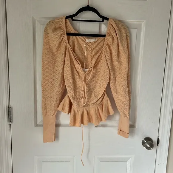 Ulla Johnson Pointelle Knit Leland Puff Sleeve Top Size S Honey Peach
