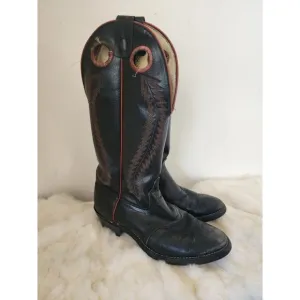 Unbranded Leather Mens Black Tall Cowboy Boots Texas 10 EE 17&quot; Tall
