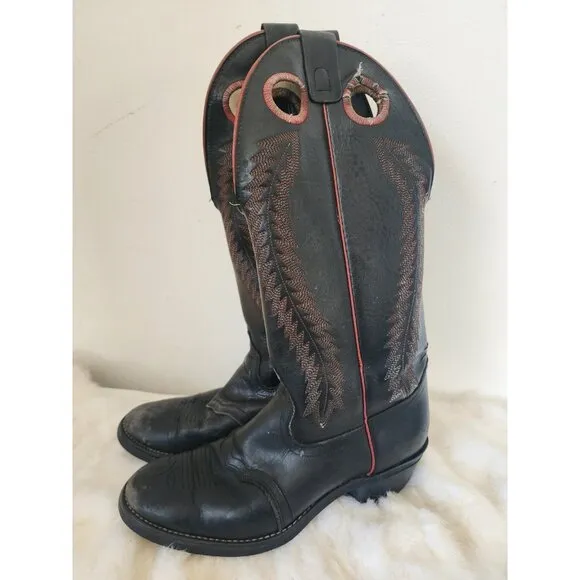 Unbranded Leather Mens Black Tall Cowboy Boots Texas 10 EE 17&quot; Tall