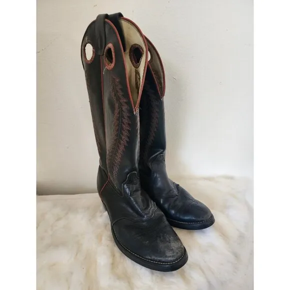 Unbranded Leather Mens Black Tall Cowboy Boots Texas 10 EE 17&quot; Tall