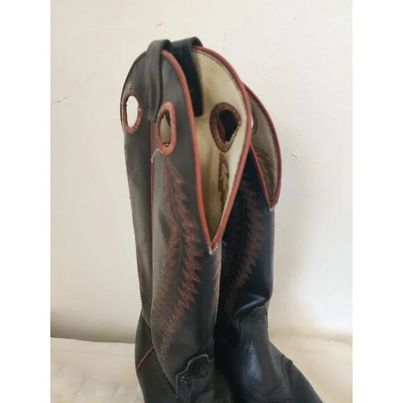 Unbranded Leather Mens Black Tall Cowboy Boots Texas 10 EE 17&quot; Tall