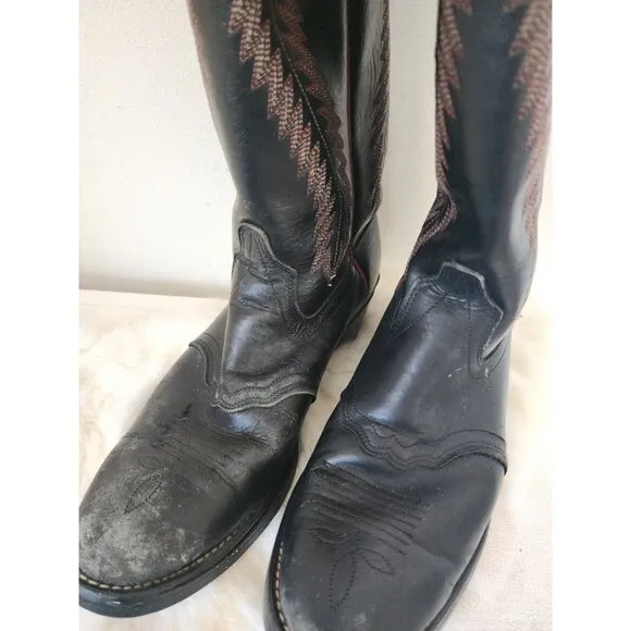 Unbranded Leather Mens Black Tall Cowboy Boots Texas 10 EE 17&quot; Tall