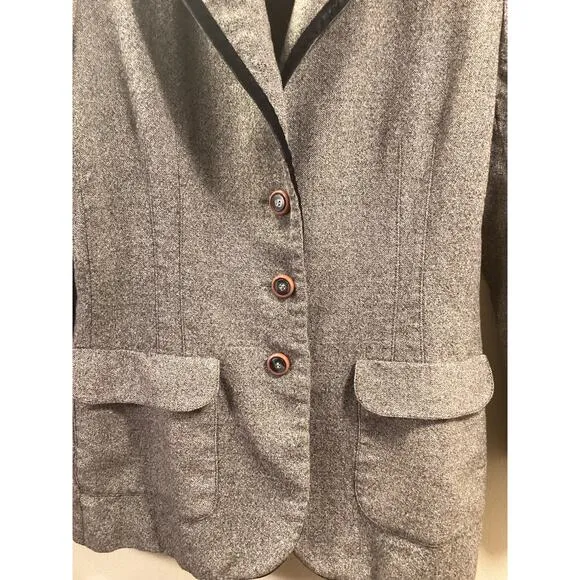 Ungaro Collection Gray Wool Tweed Velvet Tailored Vintage Jacket Blazer Sz 50 M