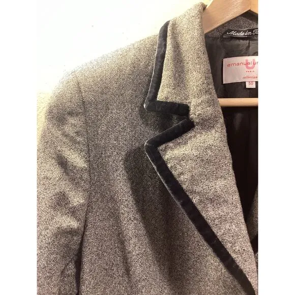 Ungaro Collection Gray Wool Tweed Velvet Tailored Vintage Jacket Blazer Sz 50 M