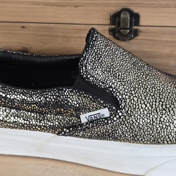 Vans 8 NEW Classic Slip On Metallic Gold Dots Low Top Sneakers SK8 Shoes 9.5