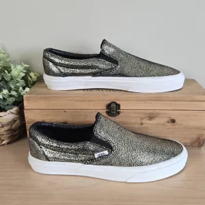 Vans 8 NEW Classic Slip On Metallic Gold Dots Low Top Sneakers SK8 Shoes 9.5